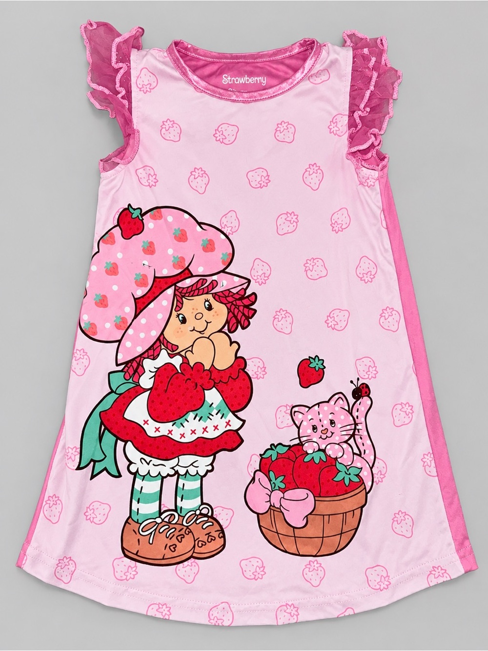 Strawberry Shortcake Girls 4T Pink Nightgown Pajama Dress Ruffle Sleeves